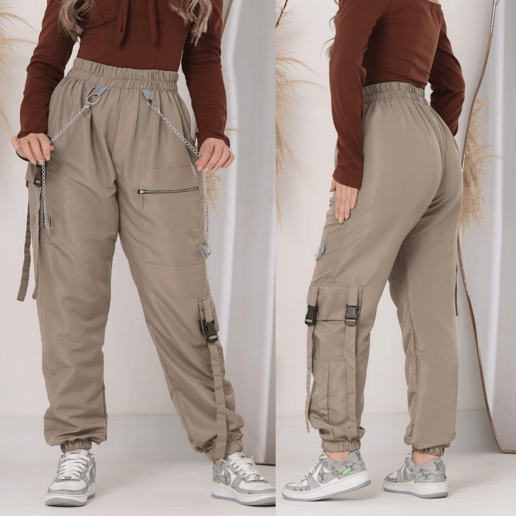 calça de corrente bolso e zipper em tactel cargo feminina — imagem 2 de 2