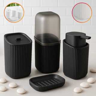 Kit Banheiro 4 Pecas Saboneteira + Porta Algodao + Porta Escovas + Porta Sabonete Liquido Alta Qualidade Resistente em Oferta na Shopee