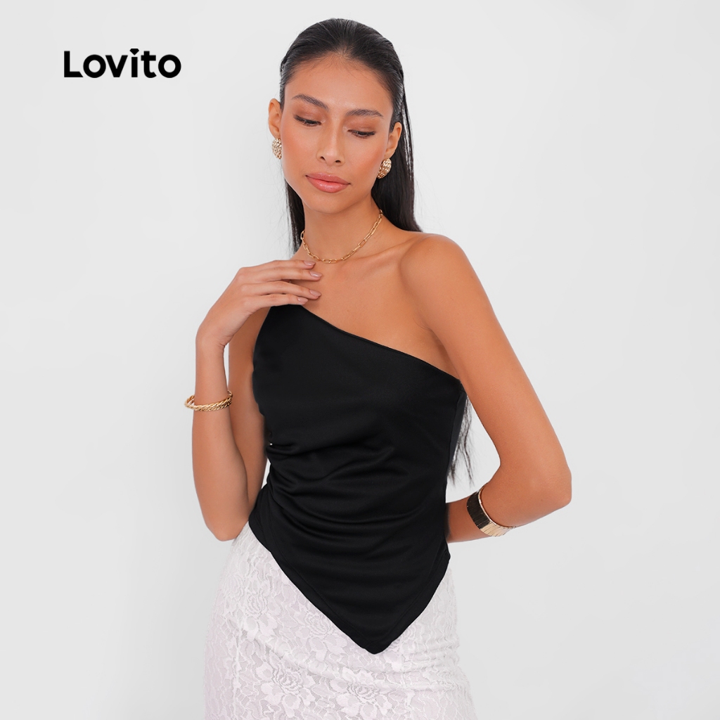 Lovito Regata Feminina Um ombro Só assimétrica LNE52005 em Oferta na Shopee