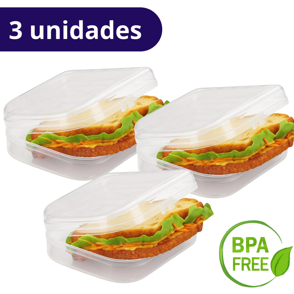 3 Porta Lanches Sanduíches Transparente - Livre BPA em Oferta na Shopee