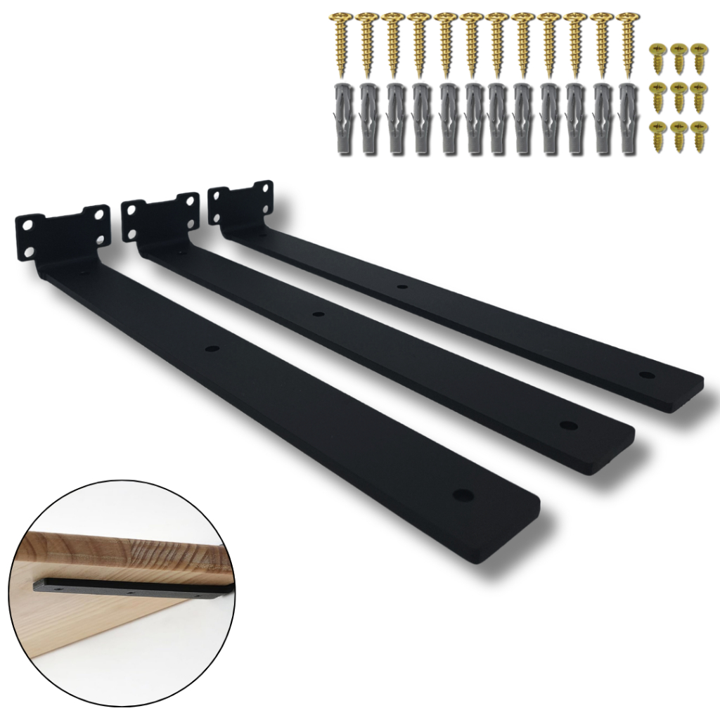 3 Suportes Cantoneira Invertida 35cm Mão Francesa P/ Prateleira Flutuante Acabamento Aço Robusto