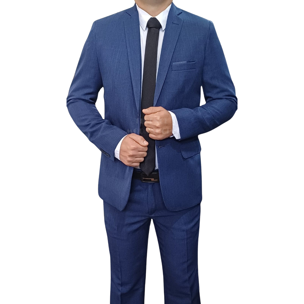 Terno Social Masculino Slim Microfibra Melange Azul Marinho