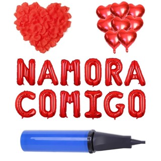 200 Pétalas + 6 Balão Coração + Namora Comigo + Fitilho + Bomba em Oferta na Shopee