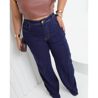 Calça jeans wide leg plus size com elastano basica em Oferta na Shopee