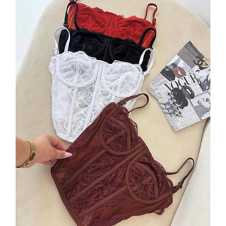 Cropped Feminino Corset Renda Corselet Alça Regulagem em Oferta na Shopee