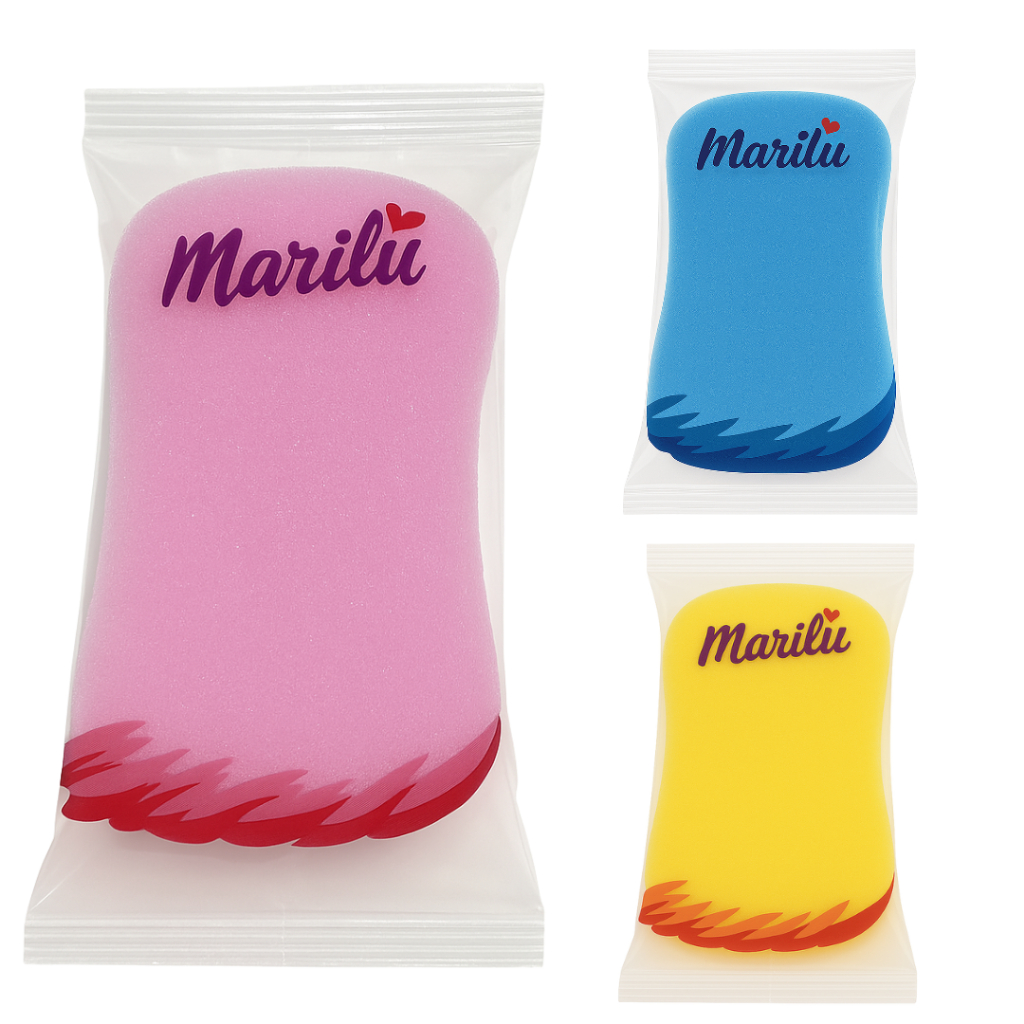 Esponja de Banho Soft Espuma Suave Azul Amarelo e Rosa Limpeza Delicada da Pele Marilu