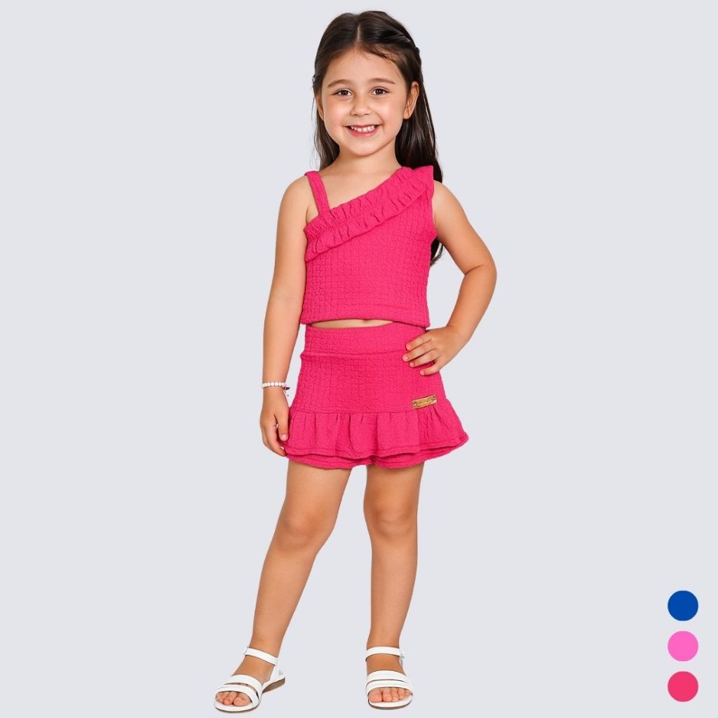 Conjunto Infantil Menina Blusinha Short Saia Lançamento Com Babado