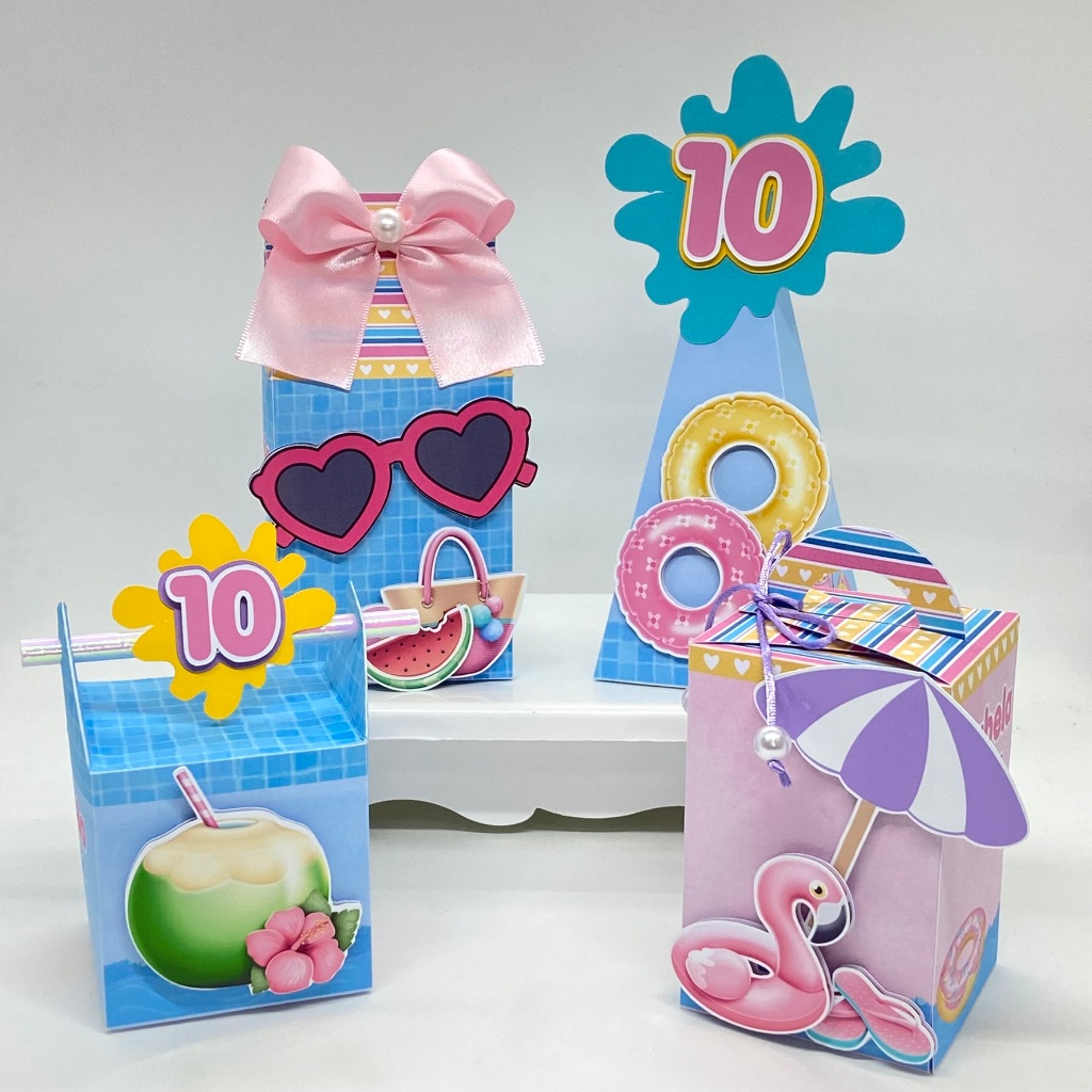 Kit Festa Pool Party Personalizado/ Lembrancinhas / Caixinhas / Festa Piscina /Aniversário Decoração/Caixa Milk Pirâmide