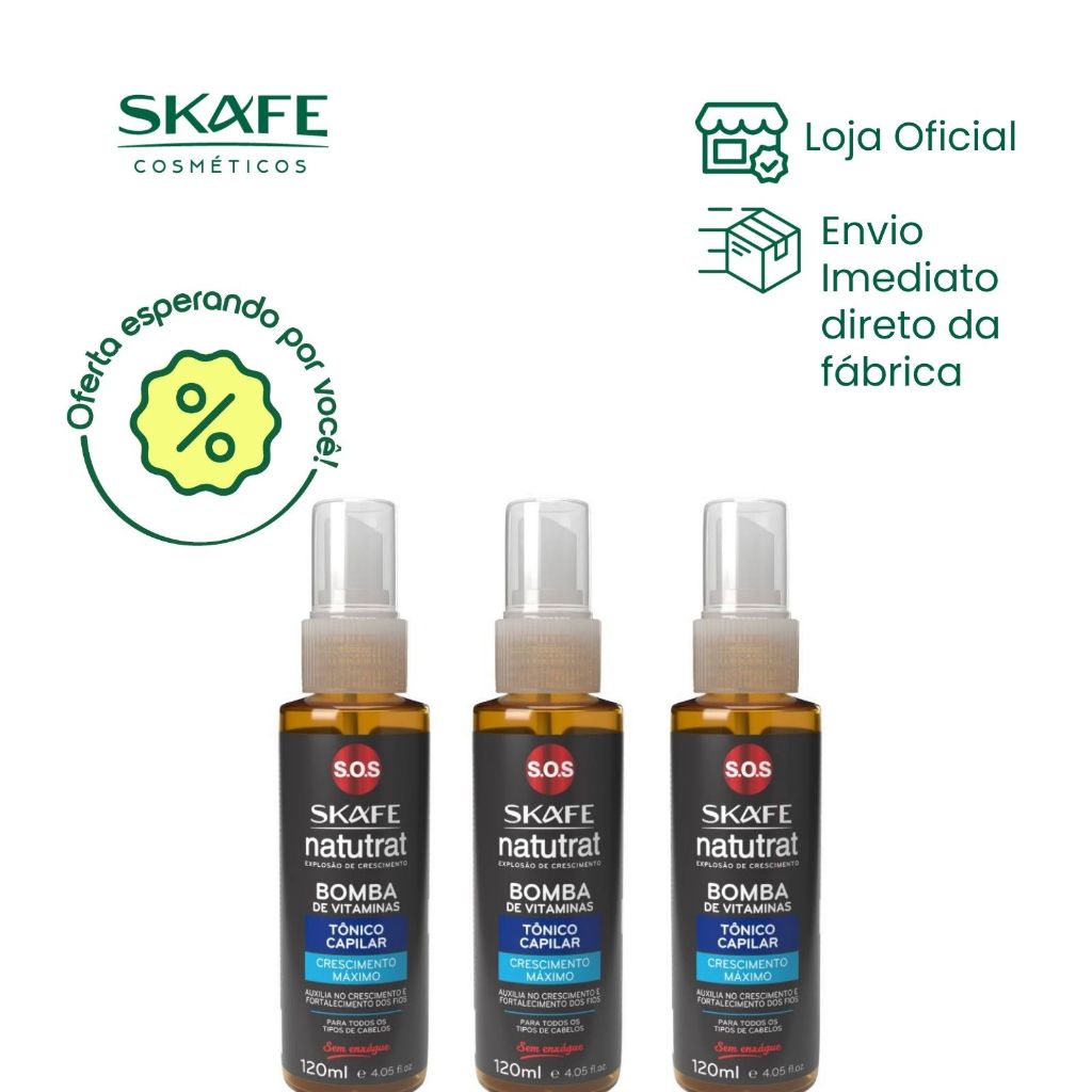 Kit Leve 3  Pague 2 - Tônico Crescimento Máximo Bomba de Vitaminas 120ml em Oferta na Shopee