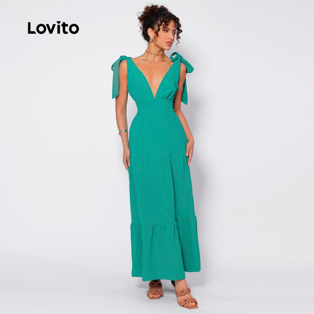 Lovito Vestido Feminino Longo Tecido Texturizado LB79BRL108