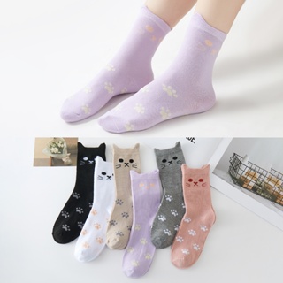 3/6/12 pares Meias de juvenil femininas fofas com estampa de gatinho, tamanho 29-35, estilo jovem e confortável em Oferta na Shopee