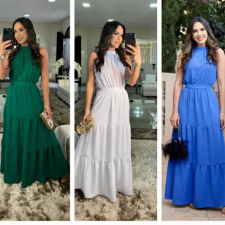 VESTIDO LONGO FEMENINO GOLA ALTA FRENTE UNICO  DE TRES MARIA  PARA FORMATURA Y CASAMENTOS em Oferta na Shopee