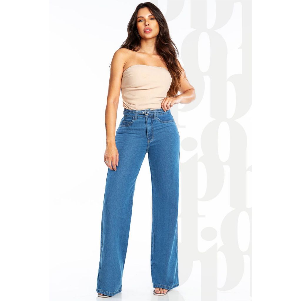 Calça Jeans Biotipo Feminina Wide Leg Petit 100% algodão s/ Lycra