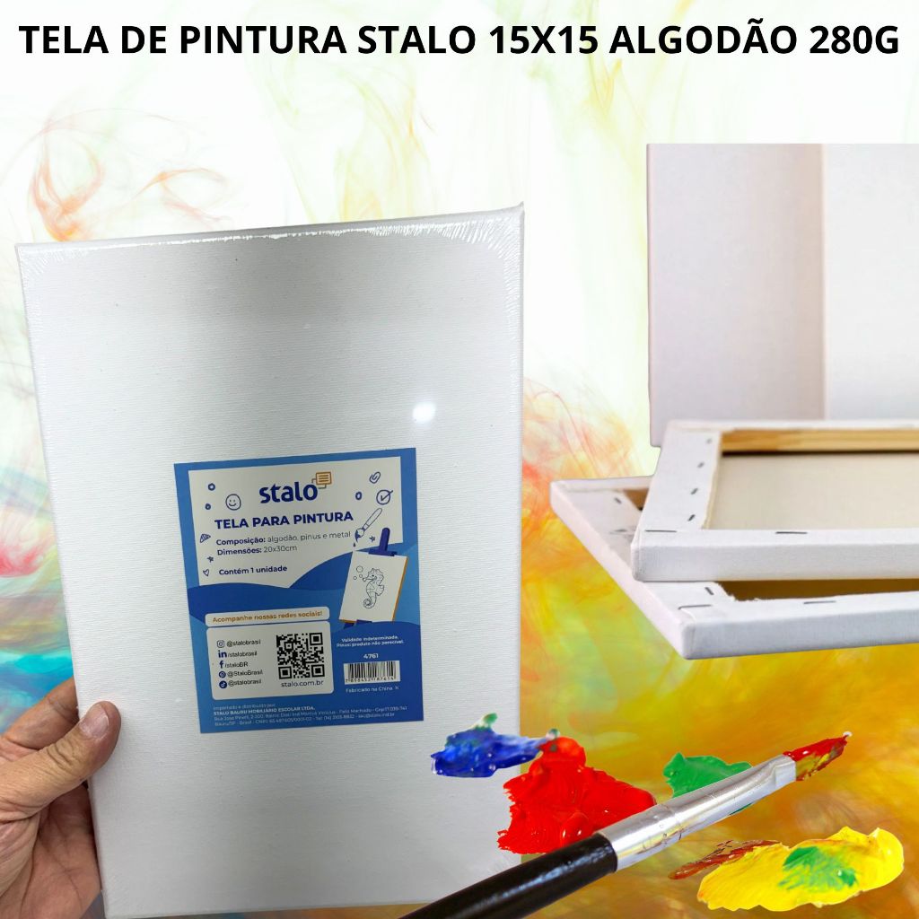 TELA DE PINTURA STALO 15X15 ALGODÃO 280G CHASSI PINUS PARA ÓLEO ACRÍLICA GUACHE AQUARELA