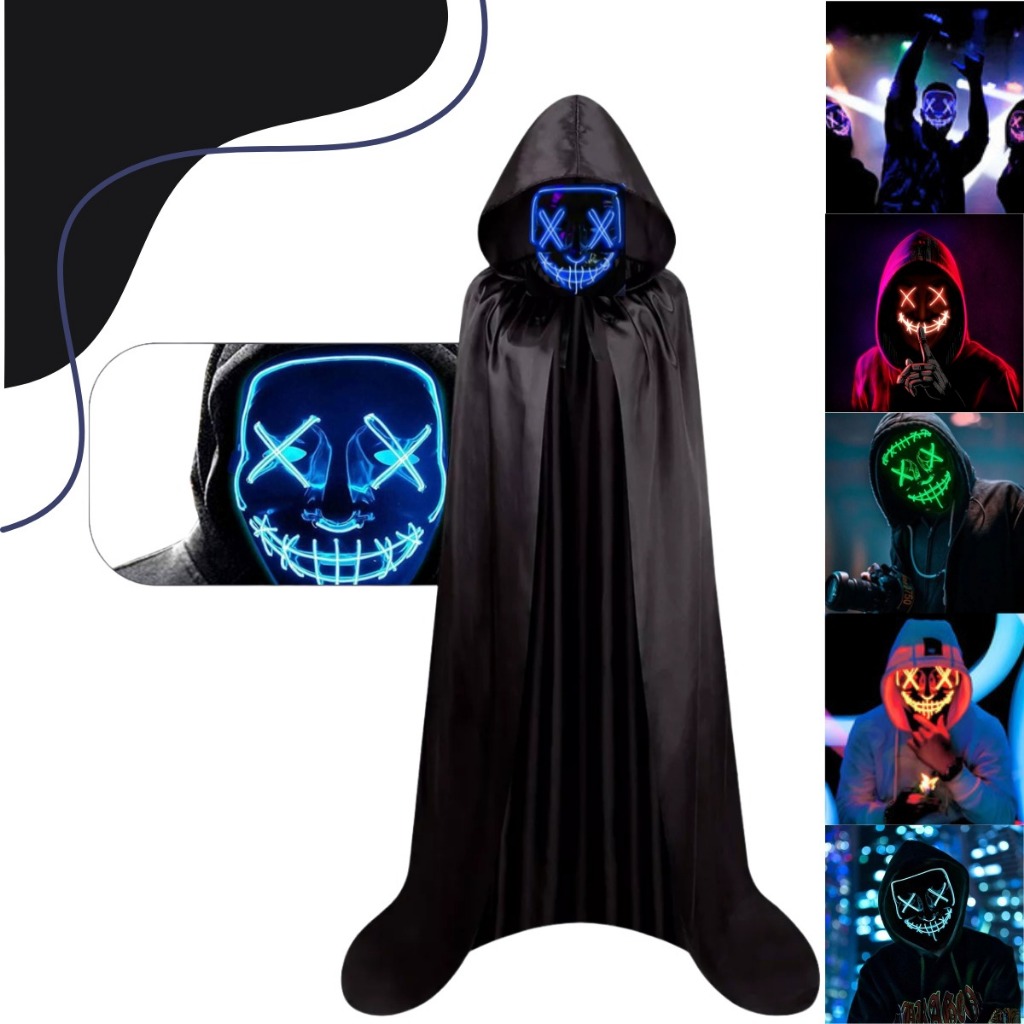 Kit Mascara E Capa Fantasia Adulto Halloween Com Capuz