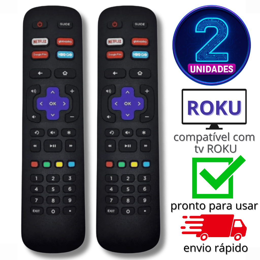 Kit 2 Controle Remoto Compatível Roku Tv Smart TV