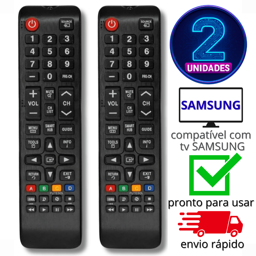 Kit 2 Controle Remoto Compatível Samsung Tv LCD LED 4K BN-59 Smart Hub