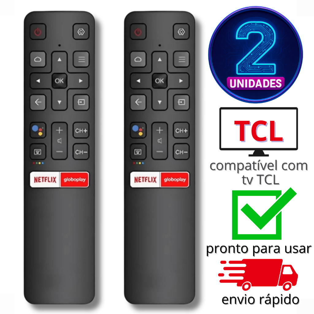 Kit 2 Controle Remoto Compatível TCL Smart Tv LCD LED RC802v Android
