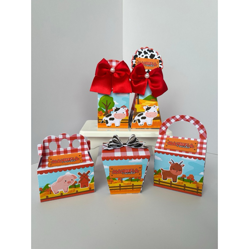 Kit Caixinhas Personalizadas Tema Fazendinha Menina – Lembrancinha Festa Infantil Aniversário