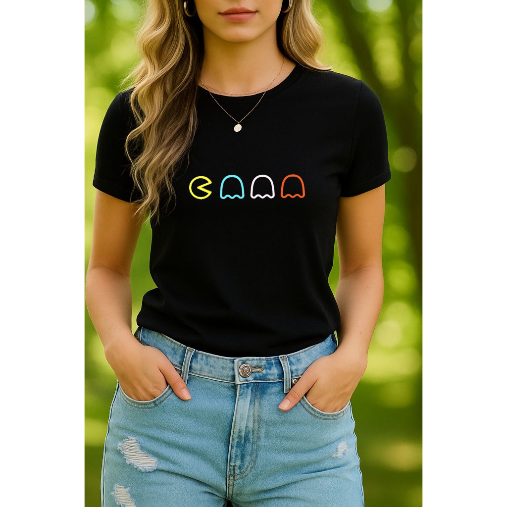 Camiseta Babylook Tshirt Feminina Desenho Jogo Retro Pac Man Bombinha 100% Algodão