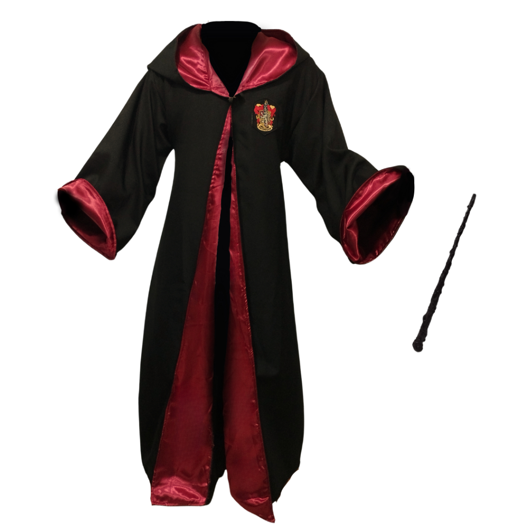 Capa Manto Fantasia Harry Potter Com Varinha - Grifinória - Sonserina - Lufa Lufa - Corvinal