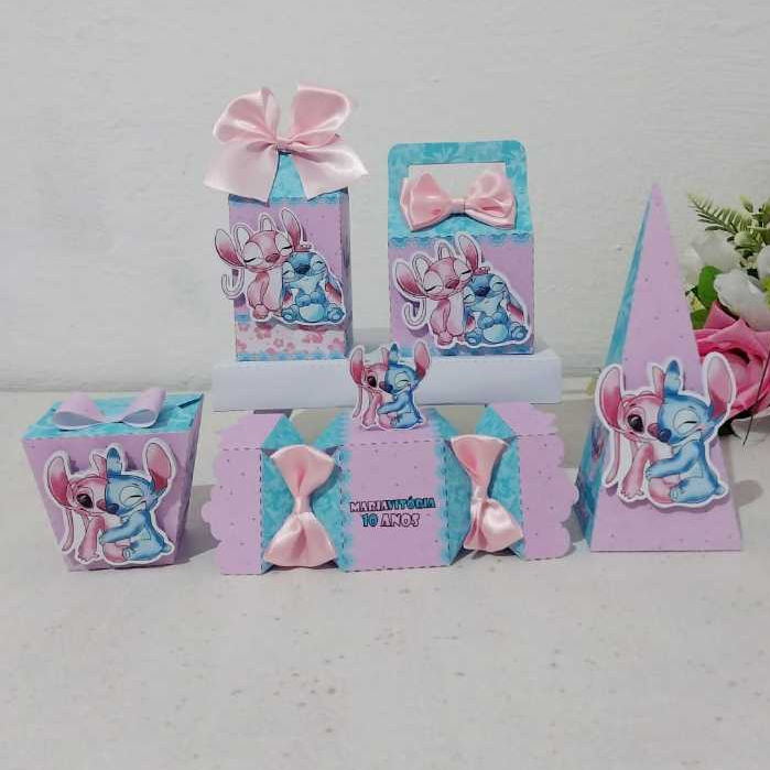 Kit Festa Infantil Stitch e Angel - Pegue e Monte - Aniversário - Caixinhas Personalizadas - Papelaria Personalizada