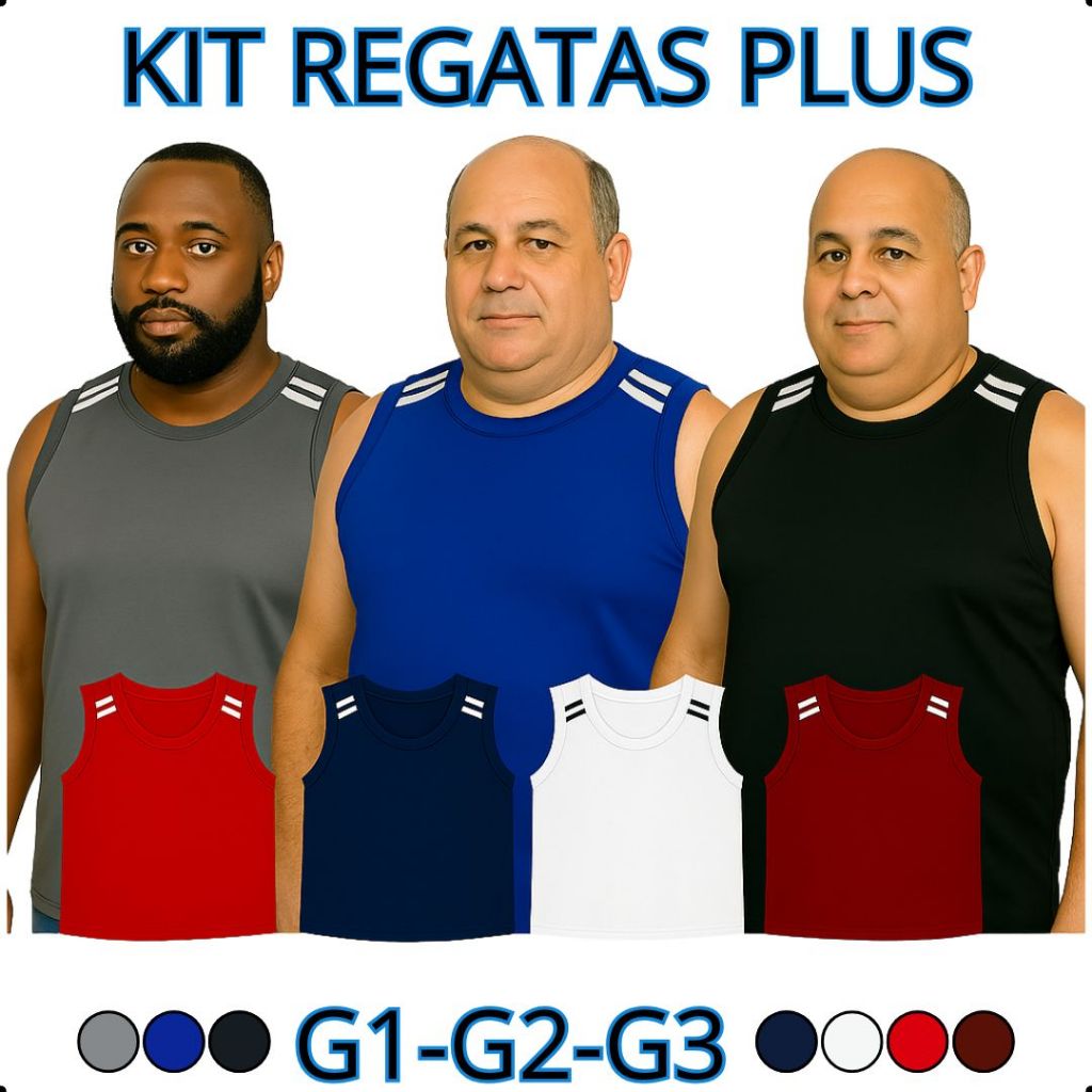 Kit Regatas Masculinas Plus Size  Estilo e Conforto do G1 ao G3  Lisa em Oferta na Shopee