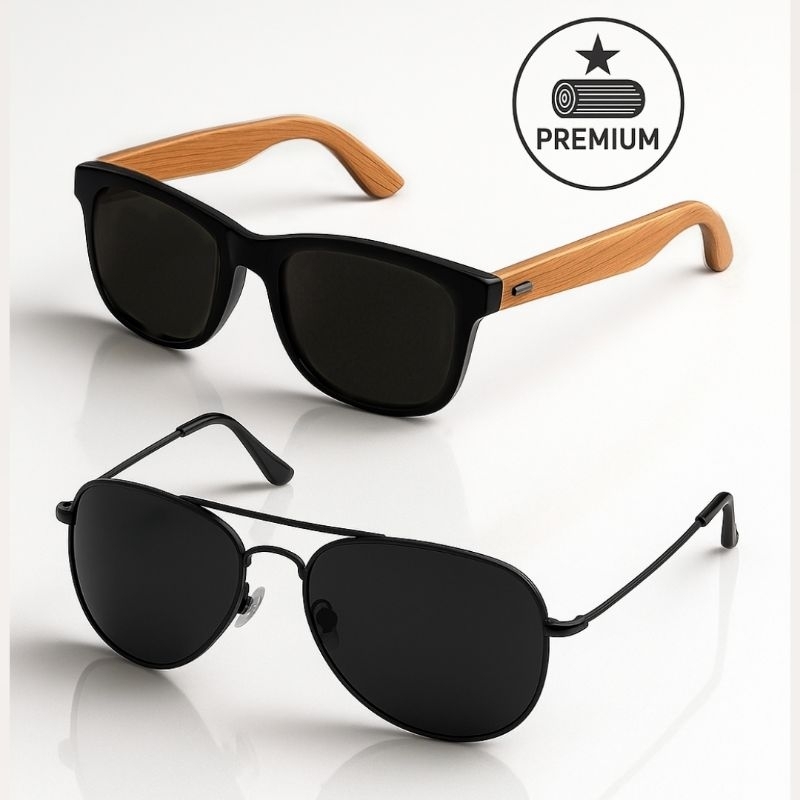Óculos de Sol Masculino e Feminino Madeira de Bumbu Polarizado UV400 Quadrado Lente Preta de Luxo