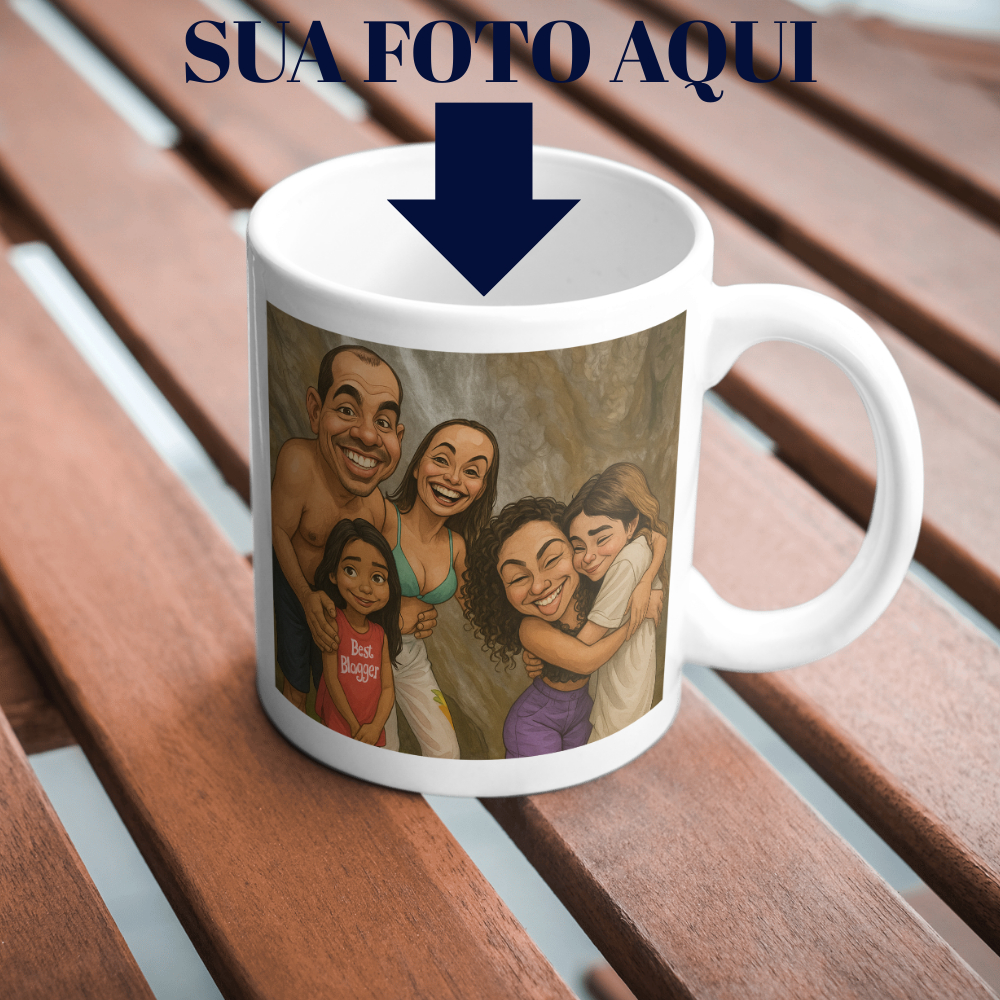 Caneca de Porcelana personalizada em caricatura com a sua foto.