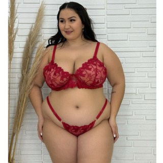 Lingerie Plus Size Tule Bordado Com Trasparência Conjunto Sutiã e Calcinha Plus Size Sensual em Oferta na Shopee