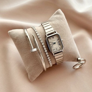 4 Peças Conjunto de Relógio Bracelete Pulseira Anel Feminino Prata Acessórios Femininos kit Anéis em Oferta na Shopee