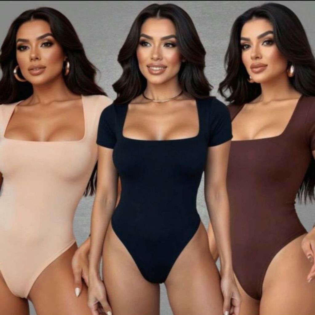 KIT 3 MANGA Decote  Body Feminino Suplex Manga Curta Decote Quadrado Manguinha Decotado Forro Duplo Tecidoo Premium em Oferta na Shopee