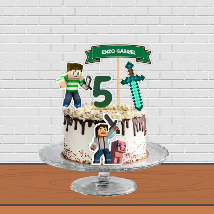Topo Topper de Bolo Personalizado MINECRAFT, com NOME e IDADE, Jogo.