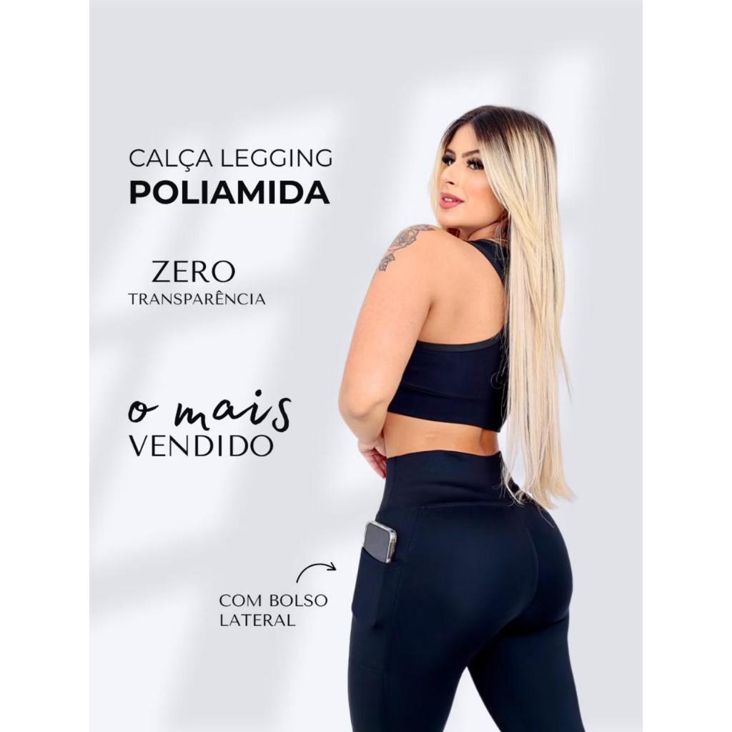 Calça Legging poliamida Premium Com bolso lateral Tecido  Grosso Para Academia Cós Alto  Academia Calça feminina Fitness em Oferta na Shopee