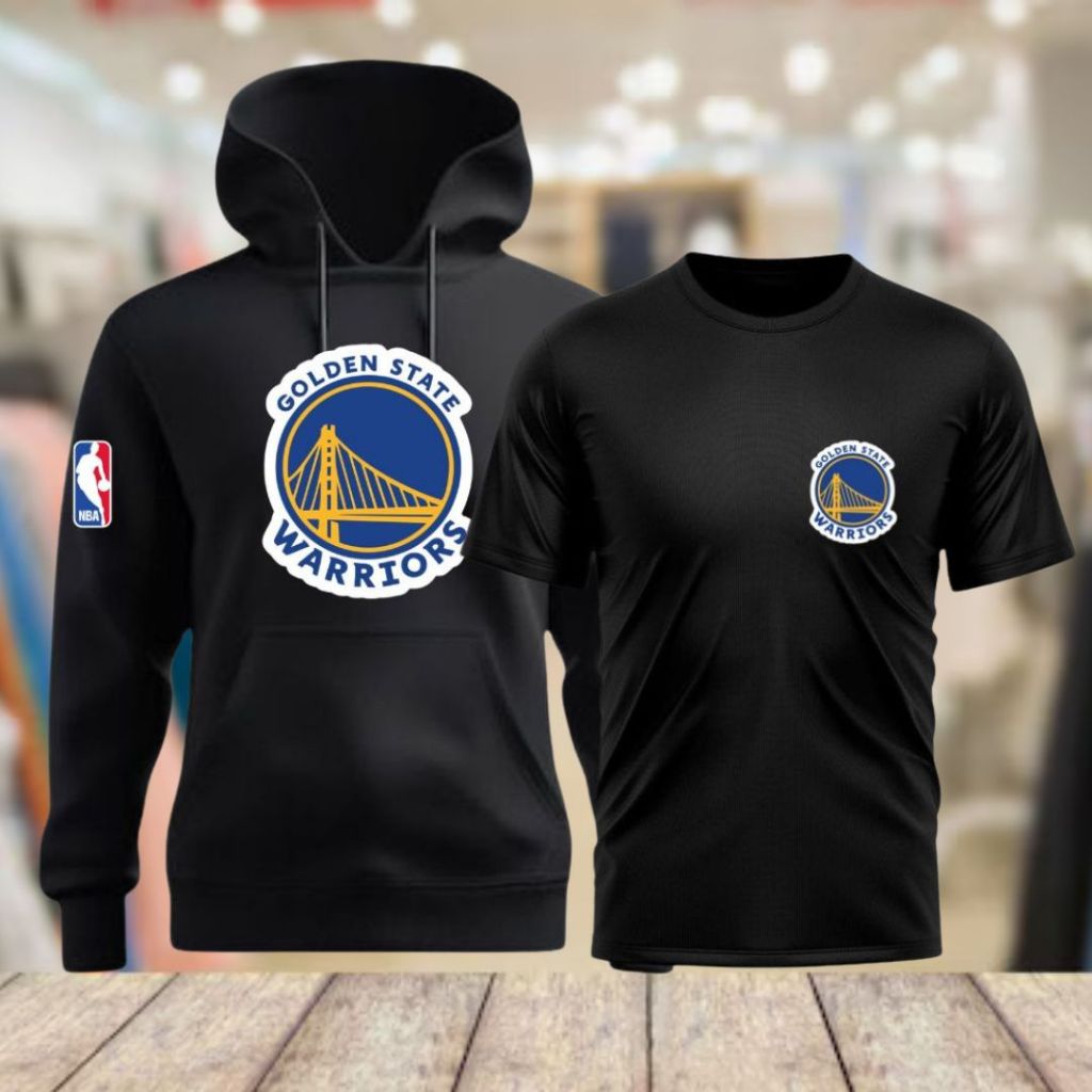 Kit Moletom Canguru Blusa de Frio + Camiseta 100% Algodão Golden State Warriors Basquete