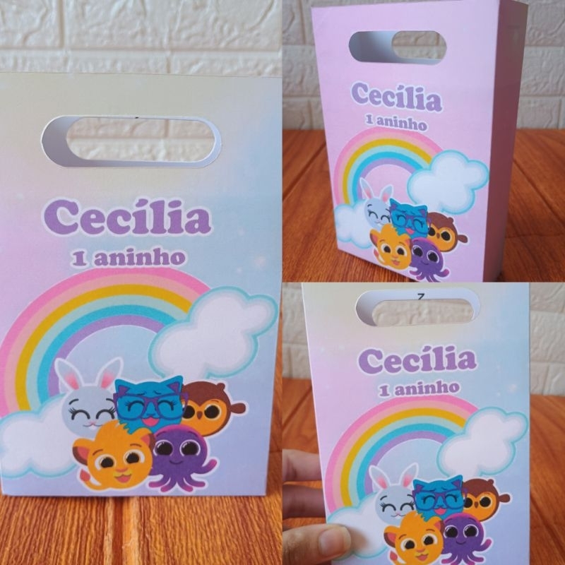 PEGUE E MONTE - Sacolinha PP Personalizada Bolofofos Arco íris Menina para aniversário/Decoração, Lembrancinha/Festa