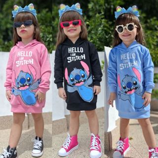 Roupa infantil menina vestido do stitch com capuz menina estilosa blogueirinha short e casaco em Oferta na Shopee