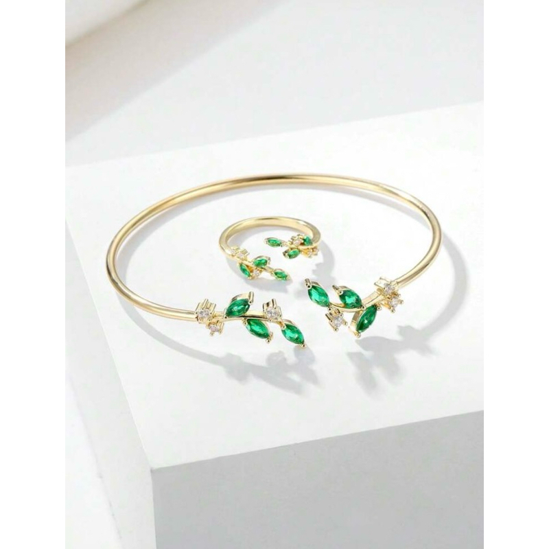 Conjunto Anel e Pulseira e Pulseira Avulsa Folha Zircônia Festa Casamento Formatura Verde Branco Azul Rosa Amarelo em Oferta na Shopee