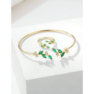 Conjunto Anel e Pulseira e Pulseira Avulsa Folha Zircônia Festa Casamento Formatura Verde Branco Azul Rosa Amarelo em Oferta na Shopee