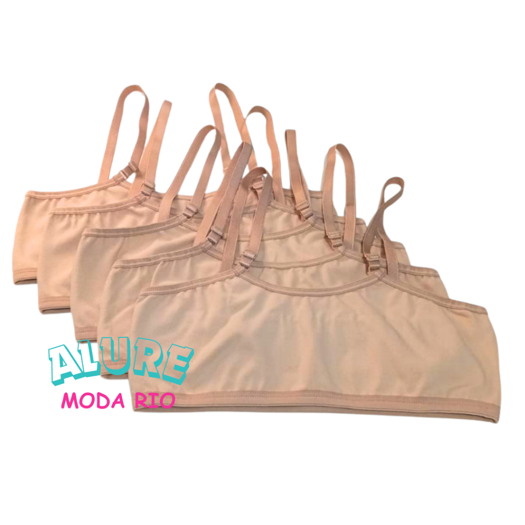 Kit 5 Tops Infantil Juvenil Algodão Alça Regulável 8 a 12 anos Cotton Liso Cor Nude em Oferta na Shopee