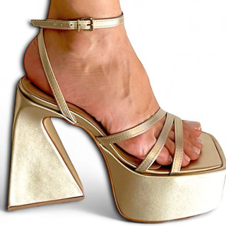 Sandália Feminina Salto Alto Grosso Geométrico Meia Pata Plataforma Alta Festa Formatura Madrinha So Pretty Shoes moda
