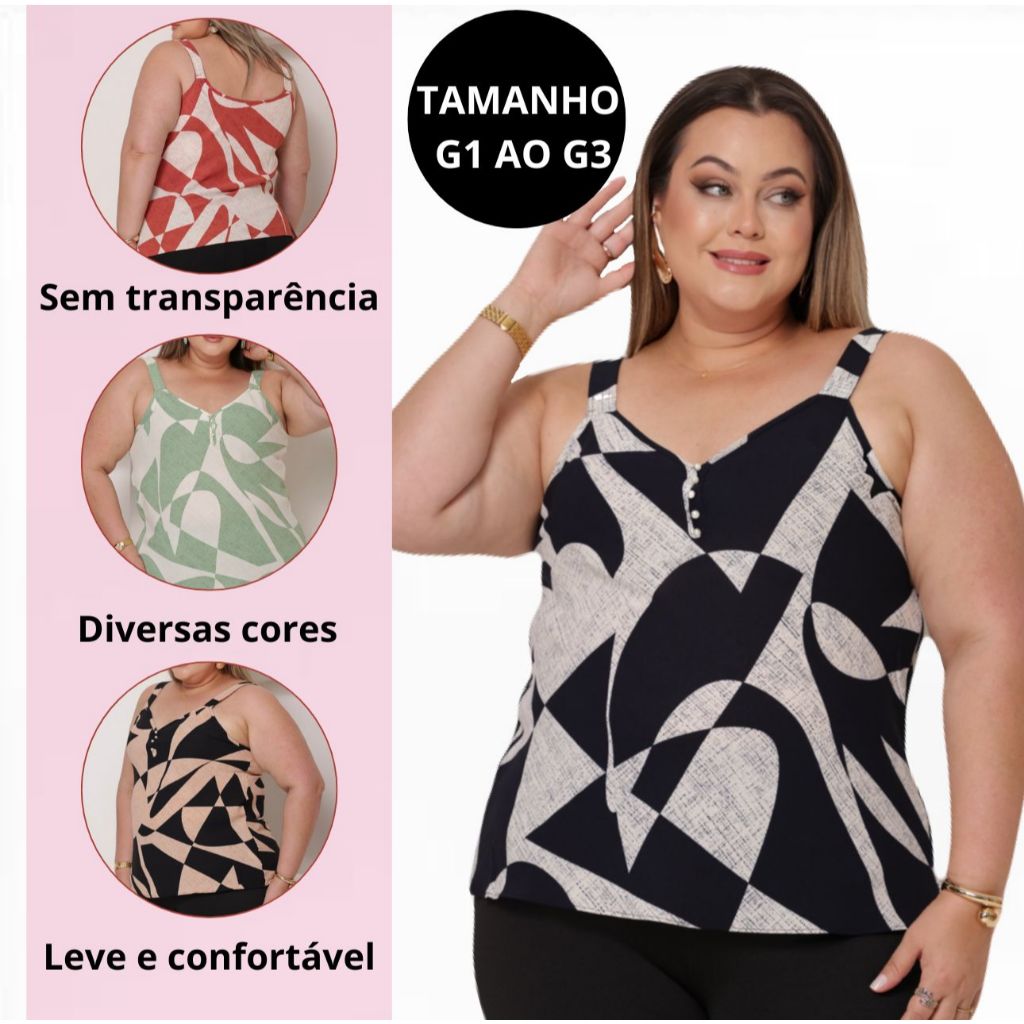 BLUSA REGATA  PLUS SIZE ALÇA LARGA COM PÉROLAS – MODA VERÃO em Oferta na Shopee