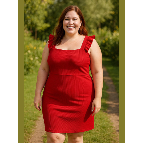 Vestido Plus Size Feminino Básico Curve Canelado 44 ao 48