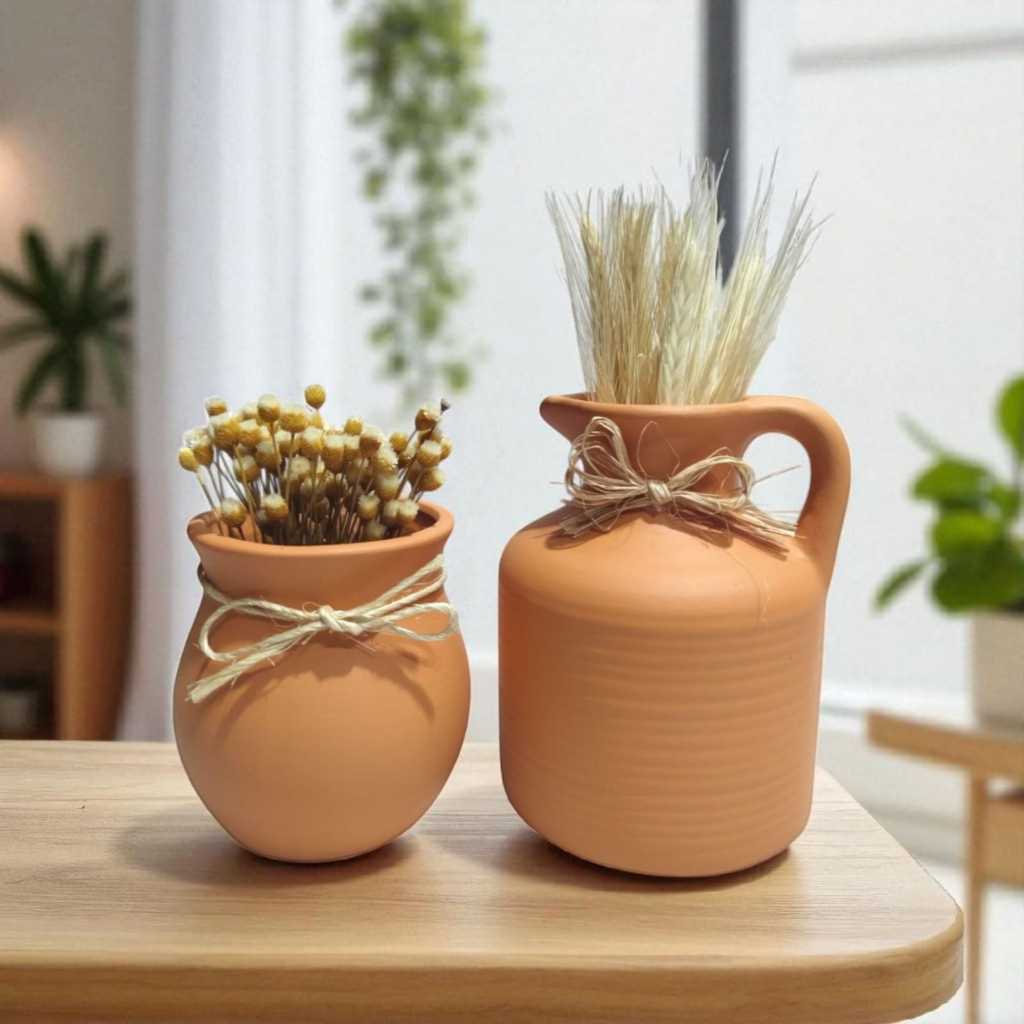 Kit Com 2 Vaso vasinho moringa Pequeno e Jarro com laço Alaranjado em Oferta na Shopee