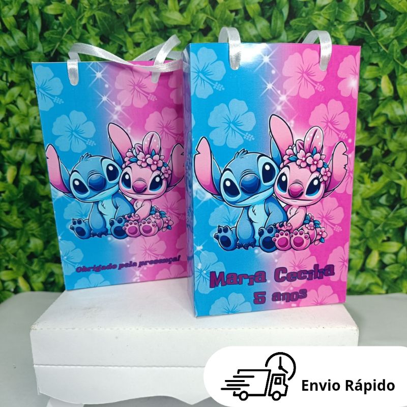 Lembrancinha Sacolinha Surpresa personalizada Stitch e Angel festa infantil PEGUE E MONTE 10X15CM em Oferta na Shopee