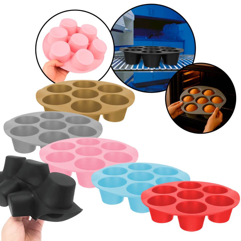 Formas de Silicone para CupcakeForma De Silicone Para Cupcake 7 Cavidades Forminha De Silicone Antiaderente Para Muffin