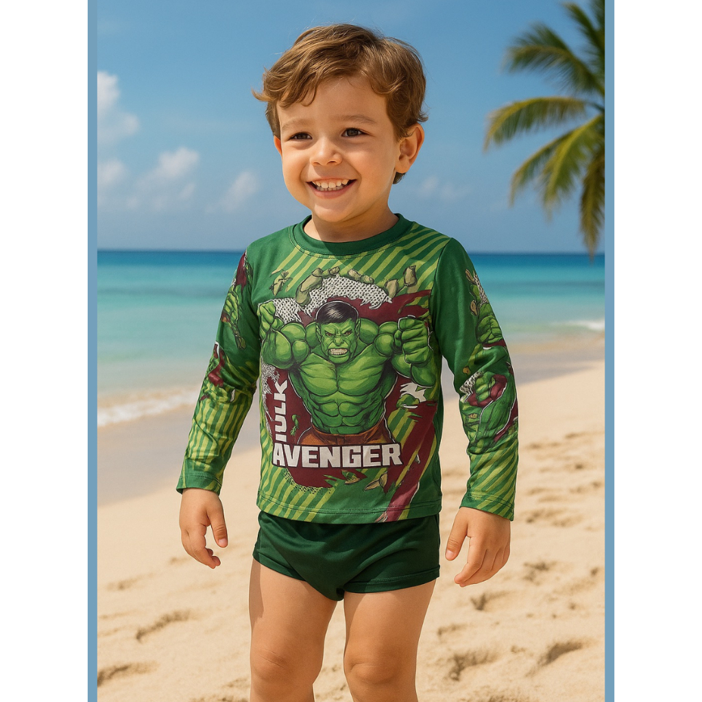 Kit Sunga Infantil + Blusa Camisa Com Proteção Solar Bebê e Infantil menino UV50+