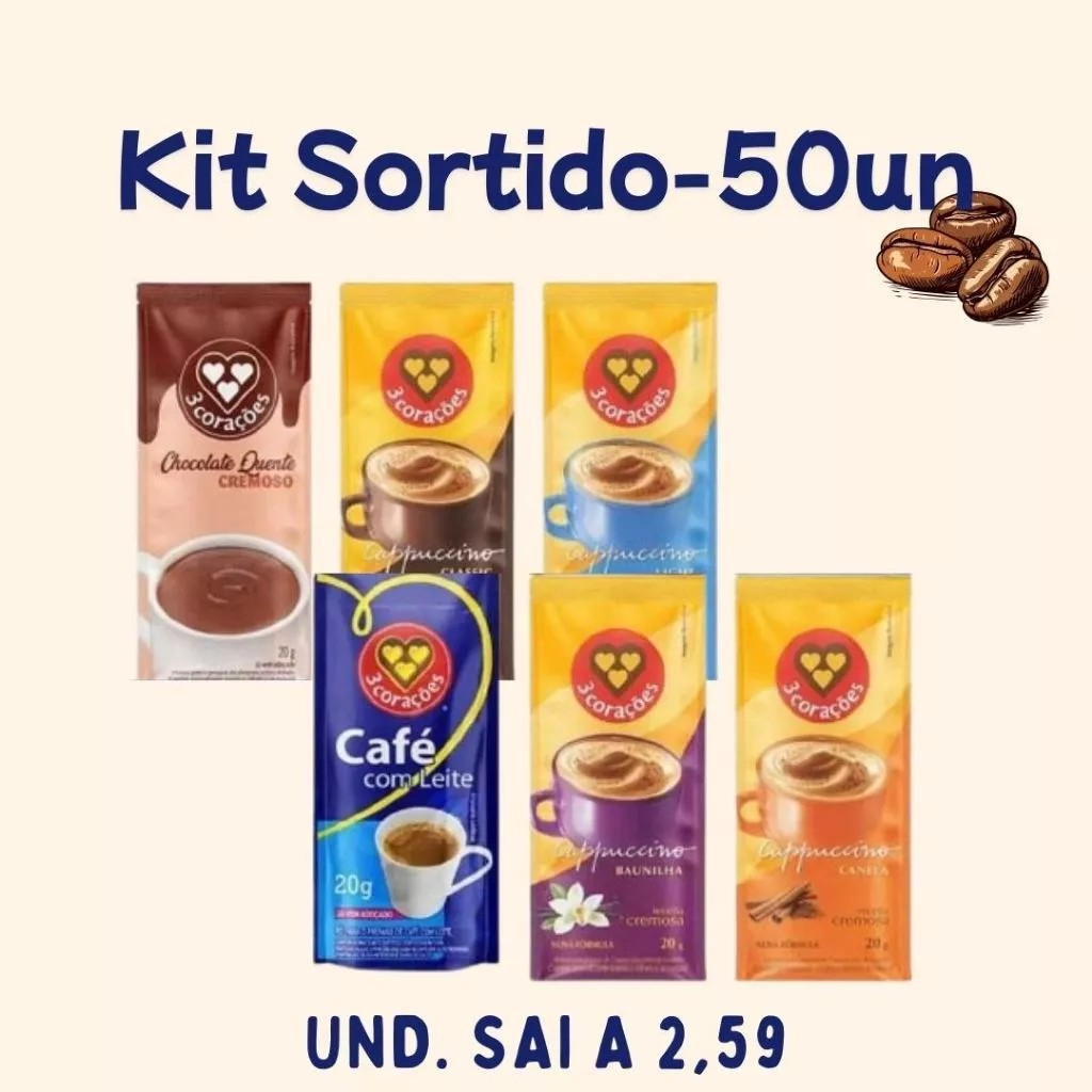 Cappuccino Três Corações 50un/ sachê Sortidos ou da sua preferencia