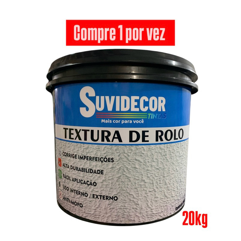 Textura de rolo / lisa 20kg suvidecor, para áreas externas e internas tem alta resistência, hidrorrepelente e anti-mofo.