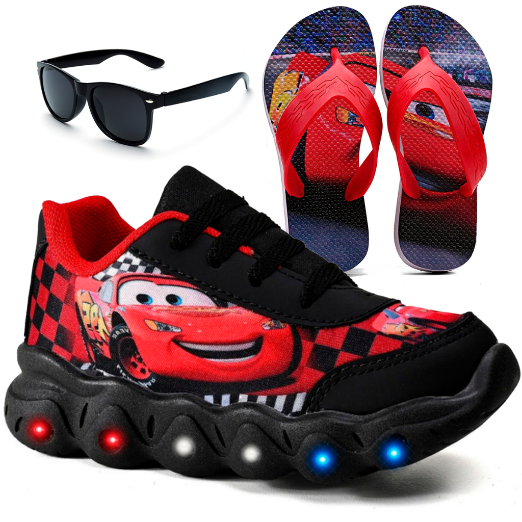 Kit Tênis Infantil Homem Aranha Com Led + Chinelo Infantil + Óculos Infantil